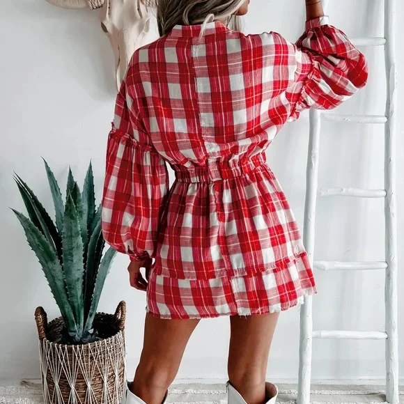 Check out this fun Red Plaid, Button-Down Mini Dress - Picture 4 of 5